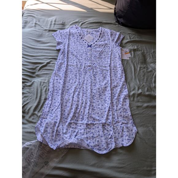 NWT Eileen West NAVY VINE COTTON KNIT NIGHTSHIRT - NAVY VINE   Size S - Picture 1 of 7